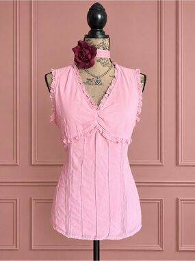 Y2K Reitmans Pink Ruffled V-Neck Sleeveless Blouse